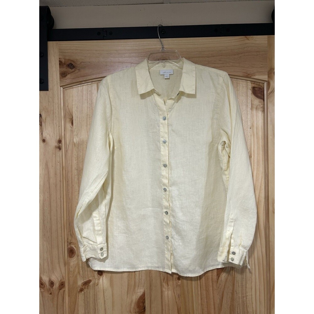J Jill Love Linen Button Up Tunic Top Light Yellow Size M Long Sleeve Lt Weight